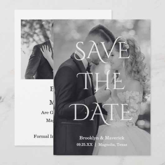 Elegant Black & White Save The Date Photo (Voorkant / Achterkant)