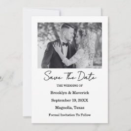 Elegant Black & White Save The Date Photo Card Kaart