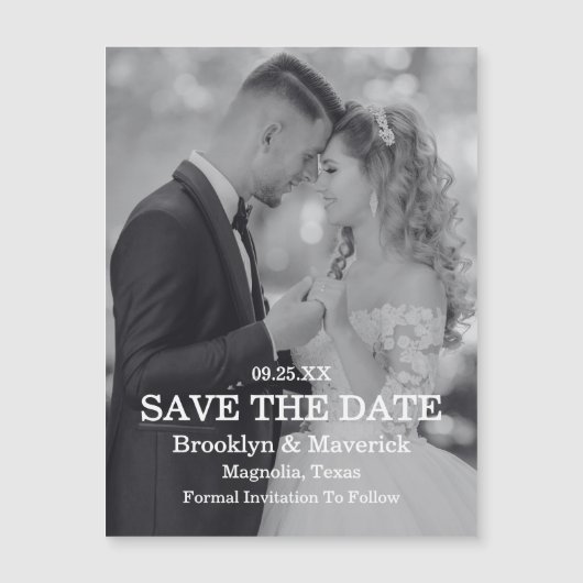 Elegant Black & White Save The Date Photo Magnetic (Voorkant)