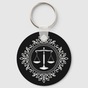 Elegant Black White Scales of Justice Sleutelhanger