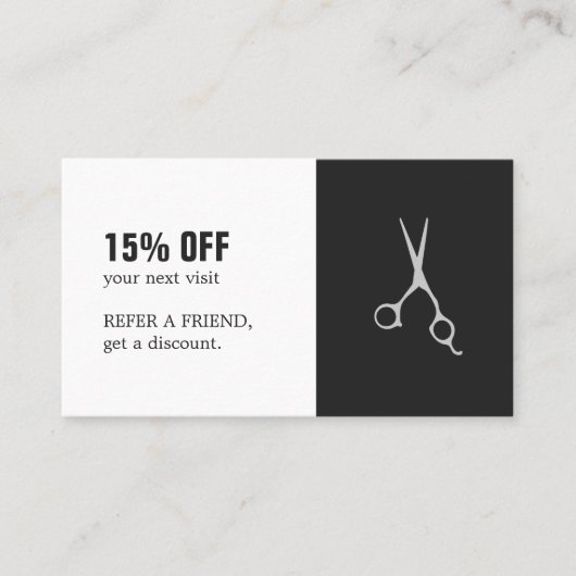 Elegant Black White Scissors Hair Salon Coupon (Voorkant)