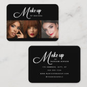 Elegant Black White Script 3 Photo Makeup Visitekaartje (Voorkant / Achterkant)