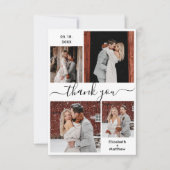 Elegant Black White Script 4 Photo Collage Wedding Bedankkaart (Voorkant)