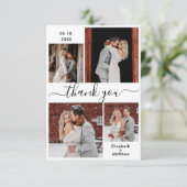 Elegant Black White Script 4 Photo Collage Wedding Bedankkaart (Staand voorkant)