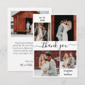 Elegant Black White Script 4 Photo Collage Wedding Bedankkaart (Voorkant / Achterkant)