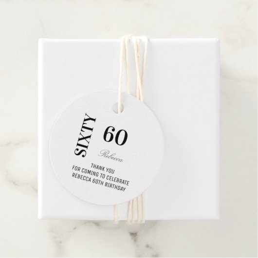 Elegant Black White Script 60 Birthday Thank You   Bedankjes Labels (In situ)