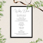 Elegant Black White Script Border Wedding Details Informatiekaartje