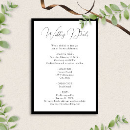 Elegant Black White Script Border Wedding Details Informatiekaartje