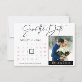 Elegant Black White Script Calendar Weduwfoto Save The Date (Voorkant)