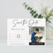 Elegant Black White Script Calendar Weduwfoto Save The Date (Staand voorkant)