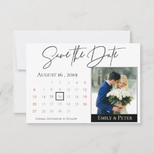 Elegant Black White Script Calendar Weduwfoto Save The Date