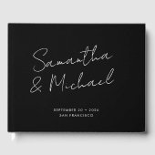 Elegant Black White Script Calligraphy Weddenschap Gastenboek (Voorkant)