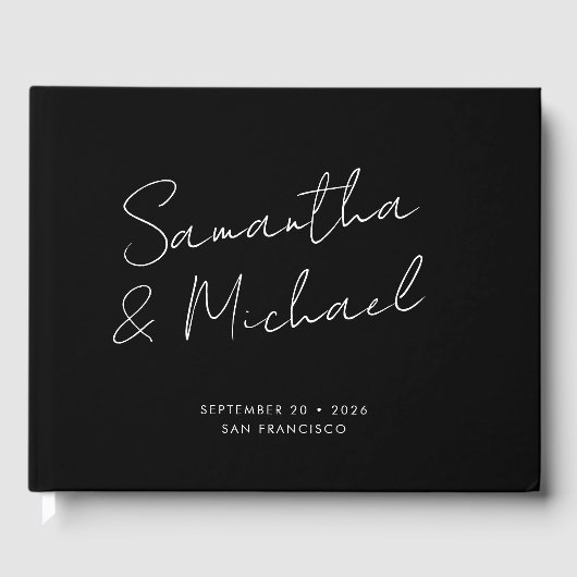 Elegant Black White Script Calligraphy Weddenschap Gastenboek (Voorkant)
