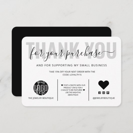 Elegant Black White Script Logo Klant Bedankt (Voorkant / Achterkant)