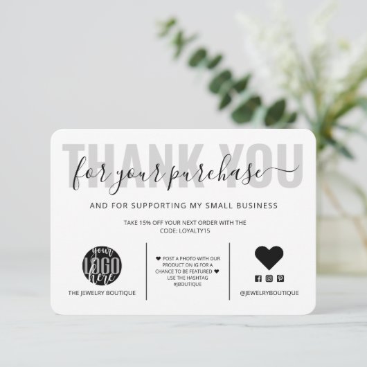 Elegant Black White Script Logo Klant Bedankt (Staand voorkant)