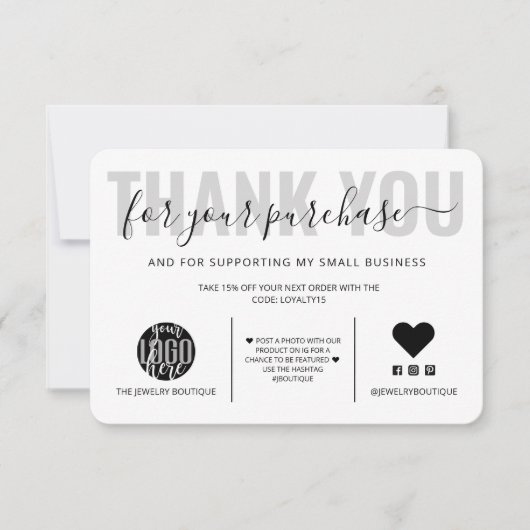 Elegant Black White Script Logo Klant Bedankt (Voorkant)