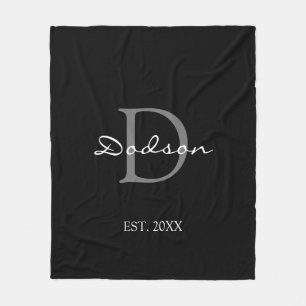 Elegant Black White Script Monogram Name Fleece Deken