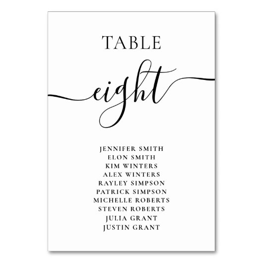 Elegant black white script names chart bruiloft kaart (Voorkant)