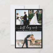 Elegant Black White Script Photo Collage Wedding Bedankkaart (Voorkant)