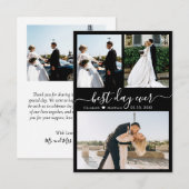 Elegant Black White Script Photo Collage Wedding Bedankkaart (Voorkant / Achterkant)