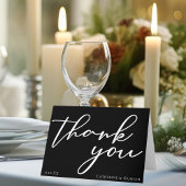 Elegant Black White Script Simple Modern Wedding Bedankkaart