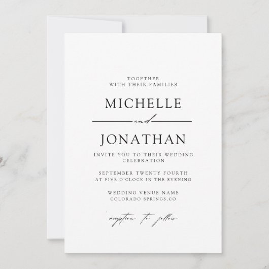 Elegant Black White Script Wedding | All In One  Kaart (Voorkant)