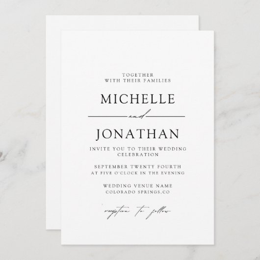 Elegant Black White Script Wedding | All In One  Kaart (Voorkant / Achterkant)