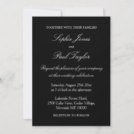 Elegant Black White Script Wedding Invitation Kaart