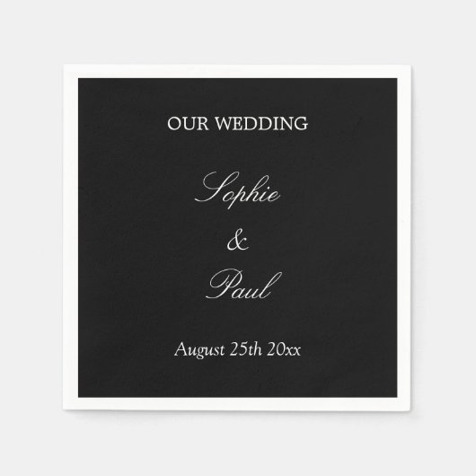 Elegant Black White Script Wedding Napkins Servet (Voorkant)