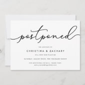 Elegant Black & White Script Wedding Postponement Aankondiging (Voorkant)