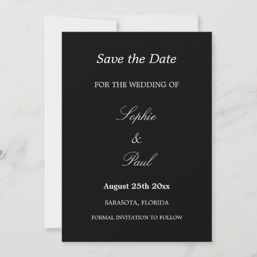 Elegant Black White Script Wedding Save the Date (Voorkant)