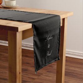 Elegant Black White Script Wedding Table Runner Korte Tafelloper