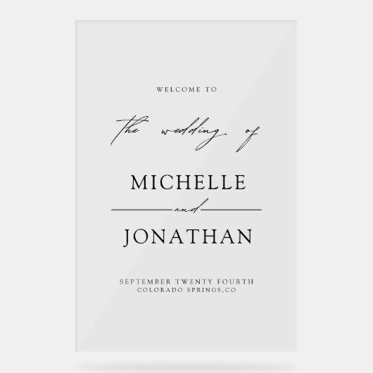 Elegant Black White Script Wedding Welcome  Acryl Bord (Voorkant)