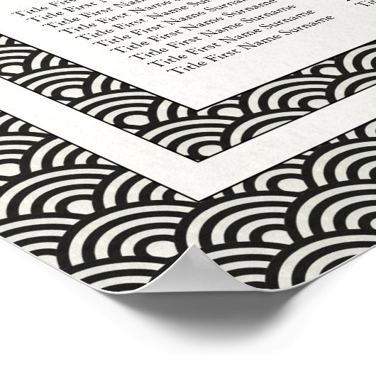 Elegant Black+White Seigaiha Wedding Seding Chart Poster (Hoek)