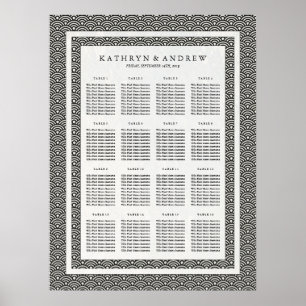 Elegant Black+White Seigaiha Wedding Seding Chart Poster