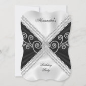 Elegant Black White Silk Jewel Birthday Party Kaart (Voorkant)