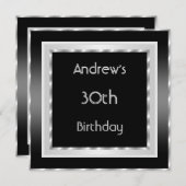 Elegant Black White Silver 30th Birthday Party Kaart (Voorkant / Achterkant)