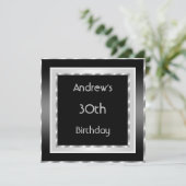 Elegant Black White Silver 30th Birthday Party Kaart (Staand voorkant)