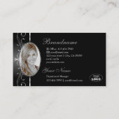 Elegant Black White Silver  Border Logo Foto Visitekaartje (Achterkant)