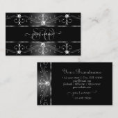 Elegant Black White Silver  Borders Monogram Visitekaartje (Voorkant / Achterkant)