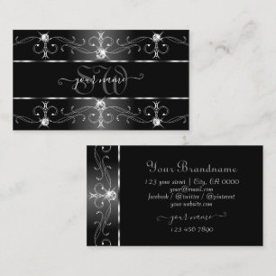 Elegant Black White Silver Borders Monogram Visitekaartje