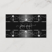 Elegant Black White Silver Borders Monogram Visitekaartje (Voorkant)