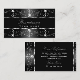Elegant Black White Silver  Borders Stijlvol Visitekaartje