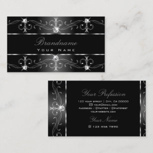 Elegant Black White Silver Borders Stijlvol Visitekaartje