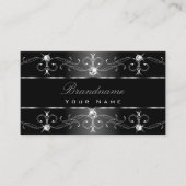 Elegant Black White Silver  Borders Stijlvol Visitekaartje (Voorkant)