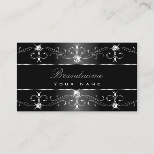 Elegant Black White Silver  Borders Stijlvol Visitekaartje (Voorkant)