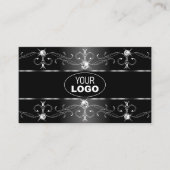 Elegant Black White Silver  grenzen toevoegen Logo Visitekaartje (Voorkant)