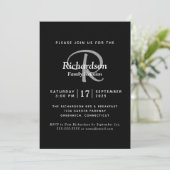 Elegant Black White Silver Monogram Family Reunion Kaart (Staand voorkant)