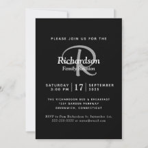 Elegant Black White Silver Monogram Family Reunion