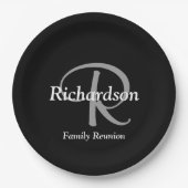 Elegant Black White Silver Monogram Family Reunion Papieren Bordje (Voorkant)